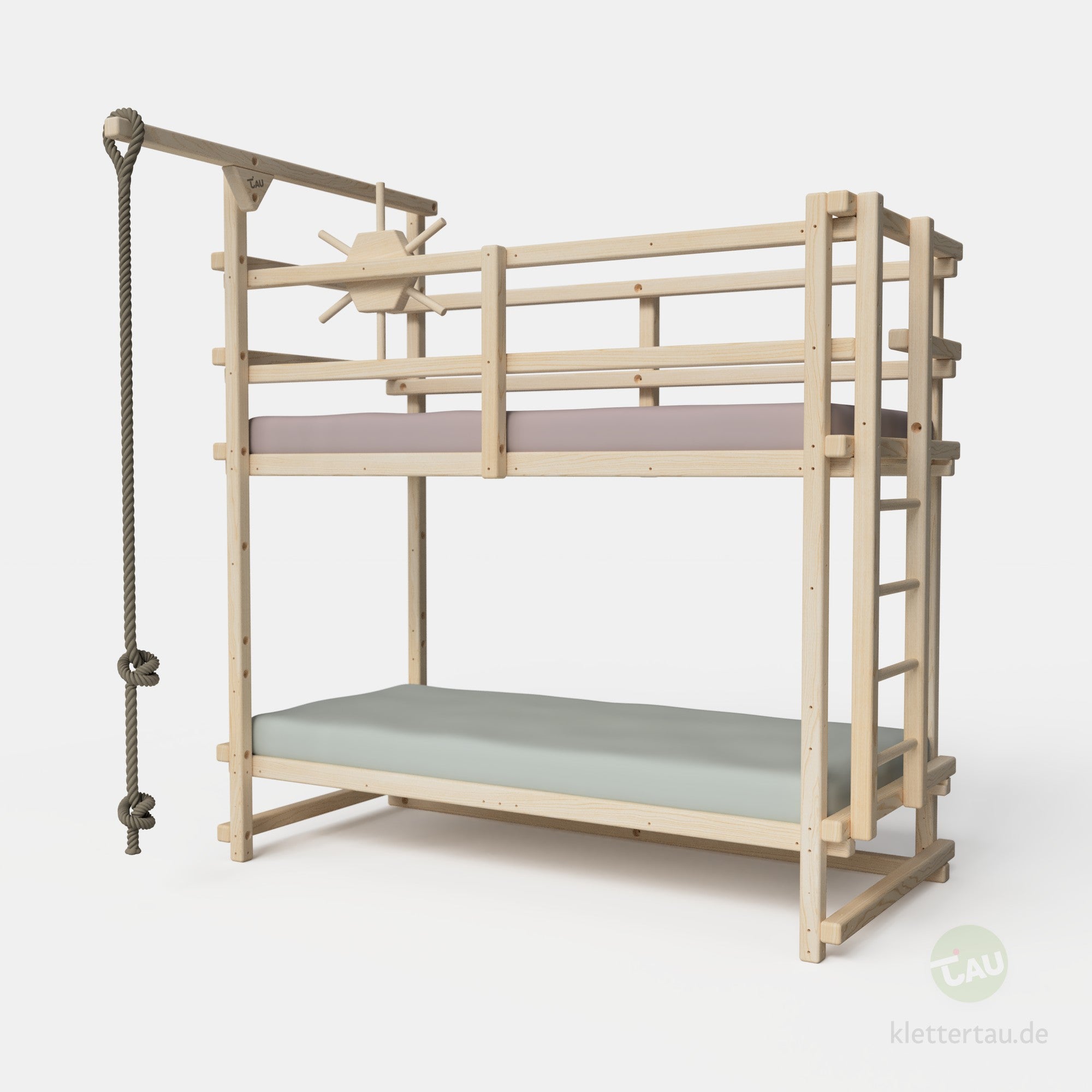 Abenteuer-Etagenbett mit Leiter an der Schmalseite von TAU Abenteuerbetten #Schubladen_ohne Schubladen