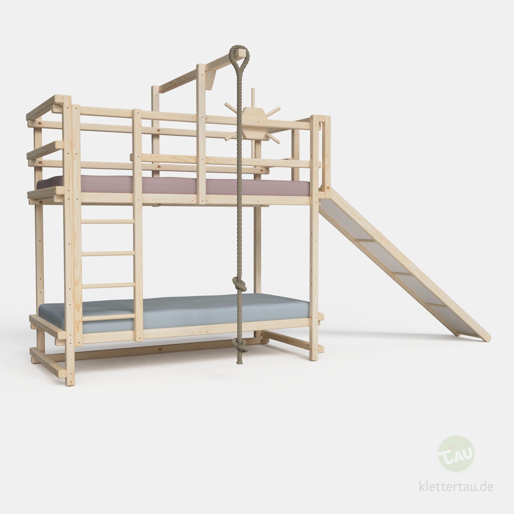 Abenteuer-Etagenbett mit Rutsche an der Schmalseite von TAU Abenteuerbetten #Schubladen_ohne Schubladen