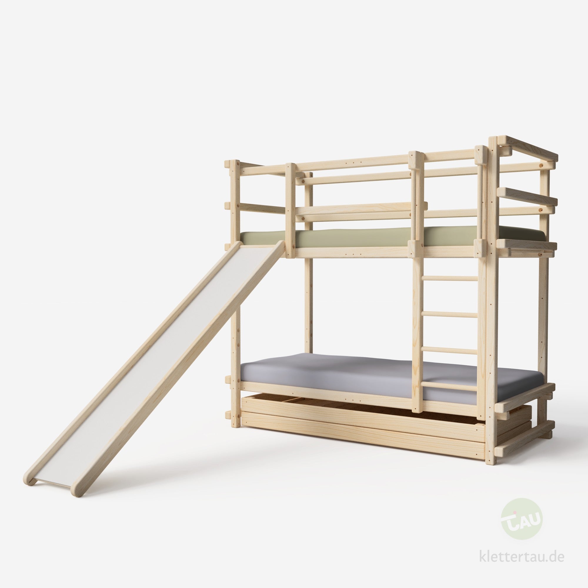 Etagenbett mit Rutsche und Riesenschublade von Tau Abenteuerbetten #Schubladen_Riesenschublade