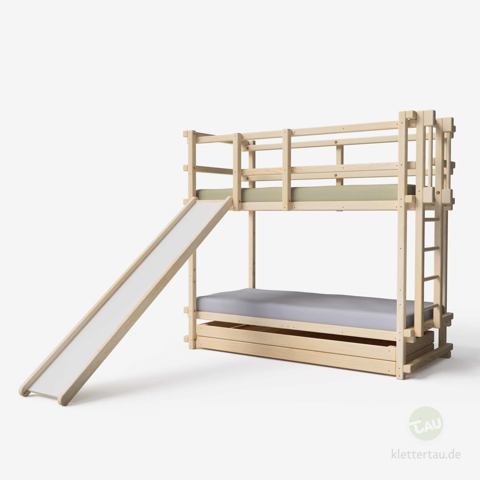 Etagenbett mit Rutsche und Riesenschublade von Tau Abenteuerbetten #Schubladen_Riesenschublade