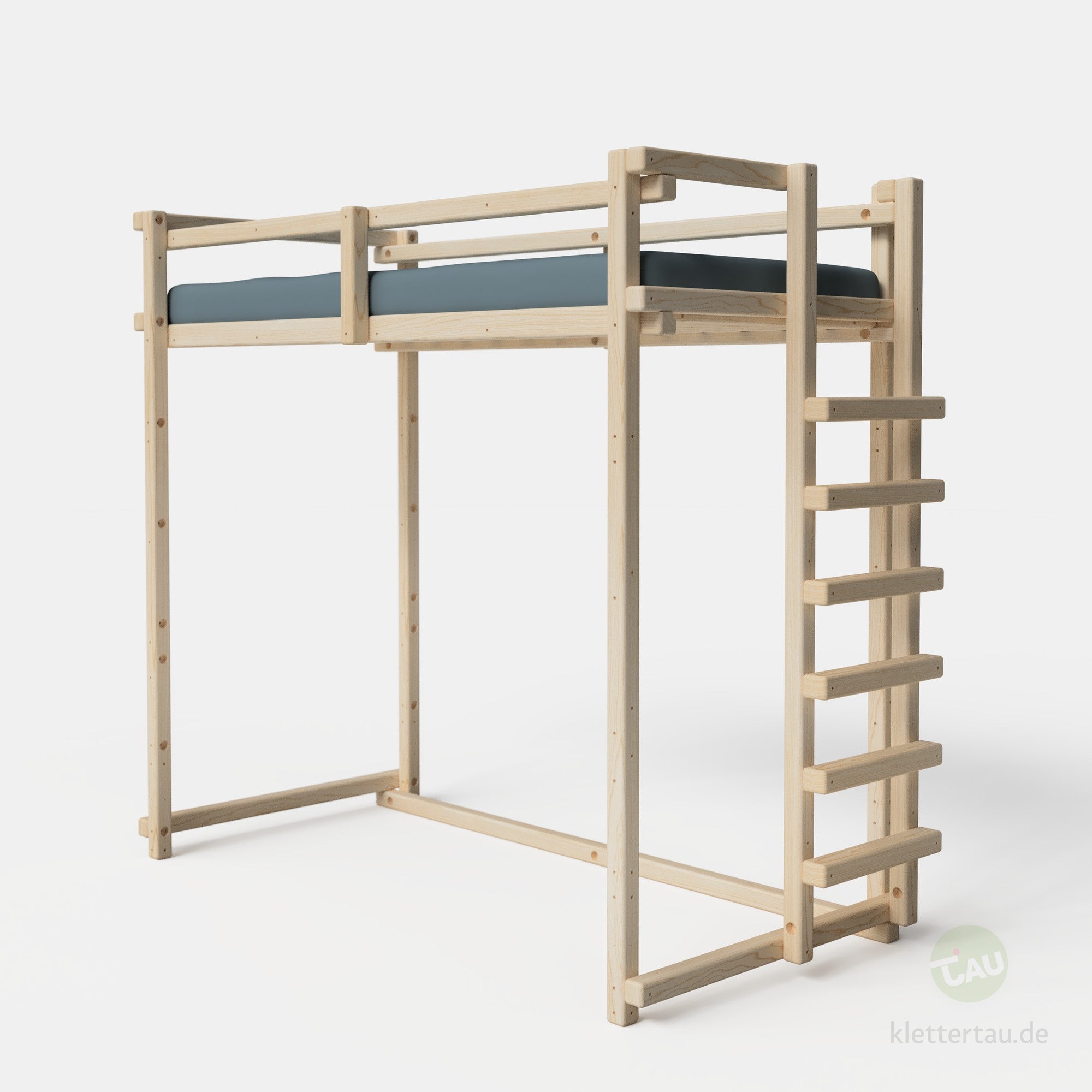 Jugendhochbett 90cm mit Balkenleiter an der Schmalseite von TAU Abenteuerbetten