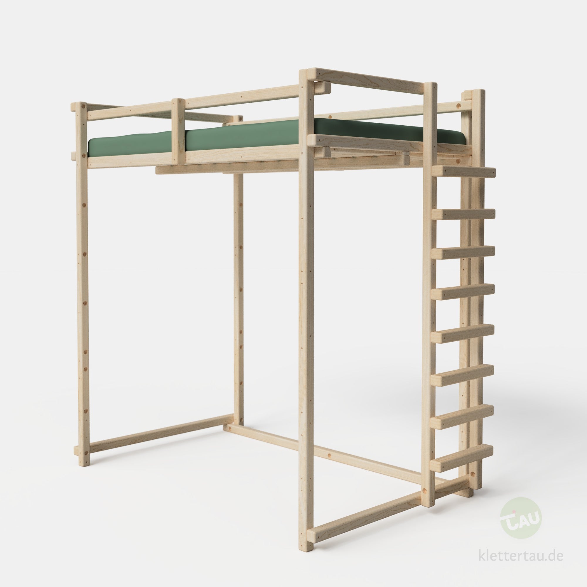 Jugendhochbett 120cm mit Balkenleiter an der Schmalseite von TAU Abenteuerbetten