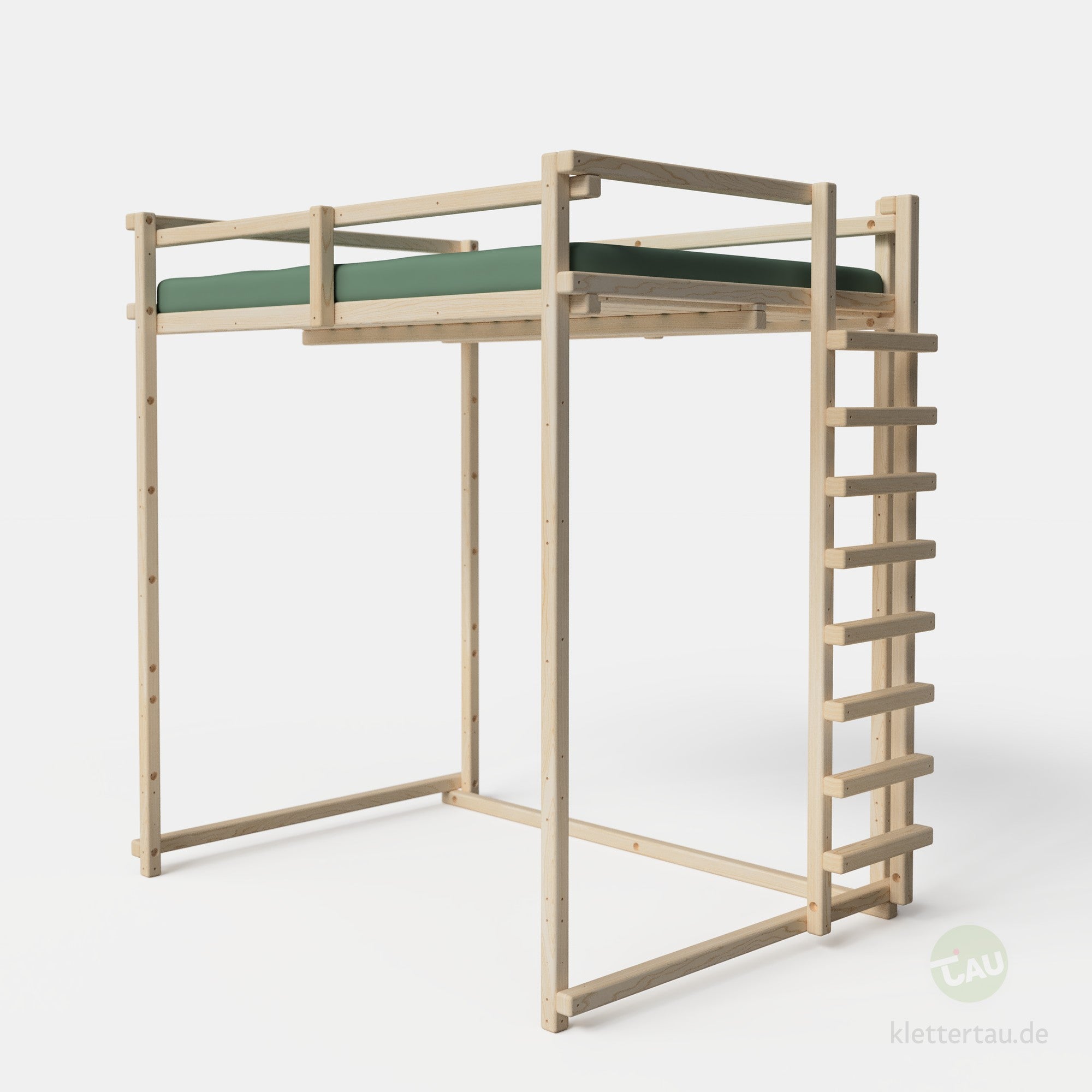 Jugendhochbett 140cm mit Balkenleiter an der Schmalseite von TAU Abenteuerbetten
