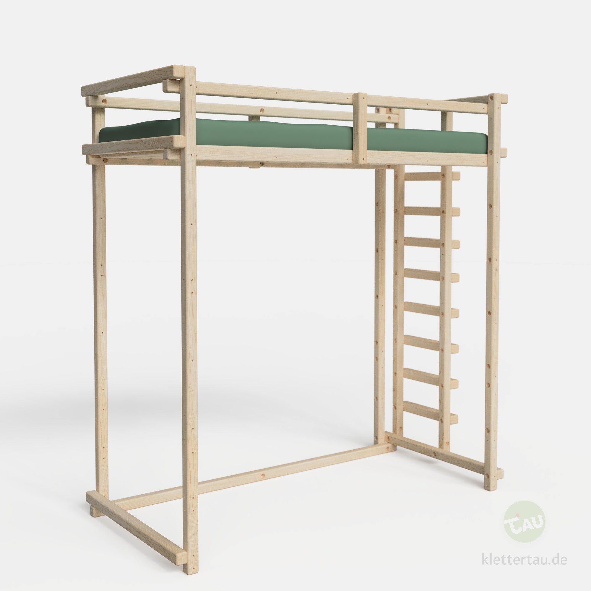 Jugendhochbett 90cm mit Balkenleiter an der Schmalseite von TAU Abenteuerbetten