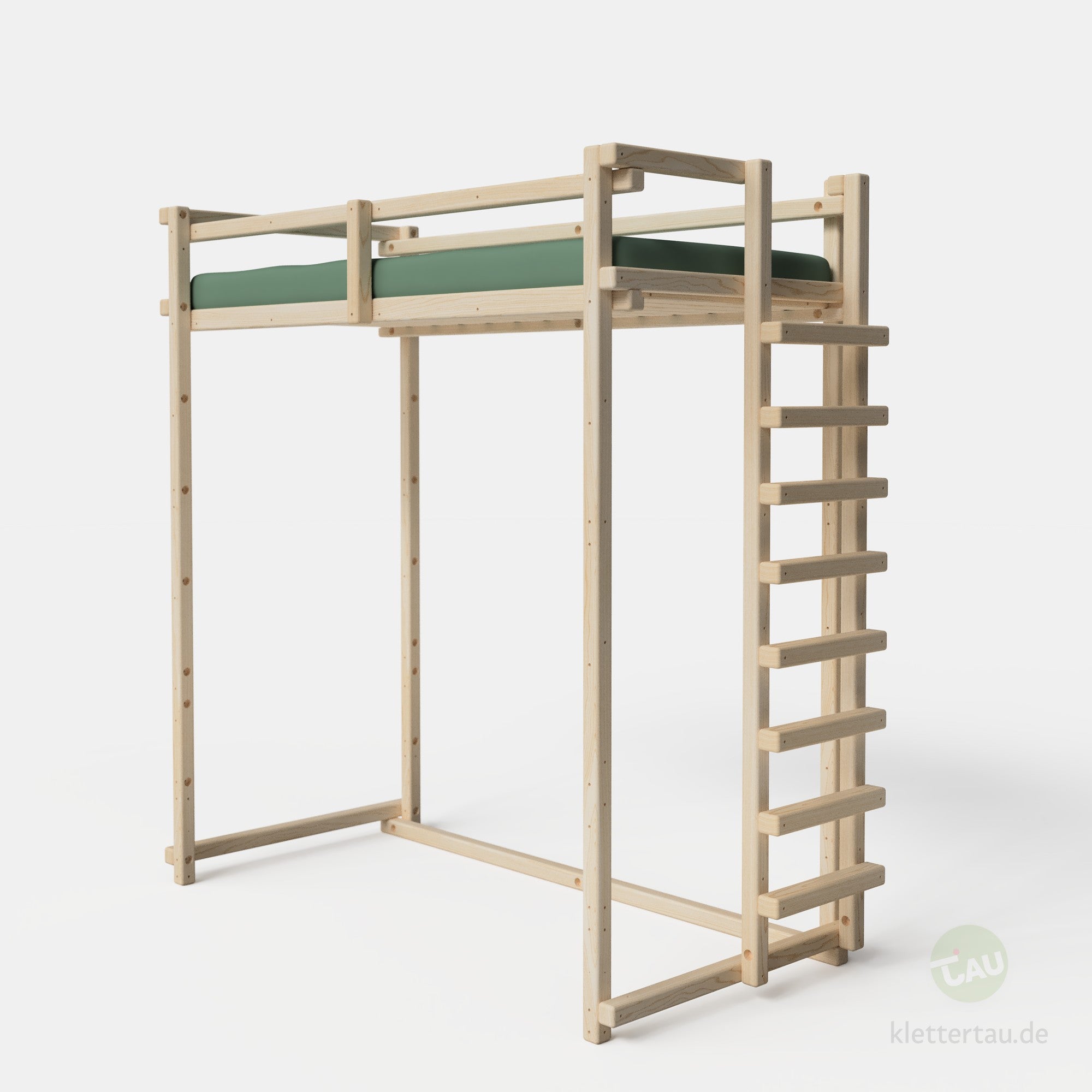 Jugendhochbett 90cm mit Balkenleiter an der Schmalseite von TAU Abenteuerbetten - Ansicht 2