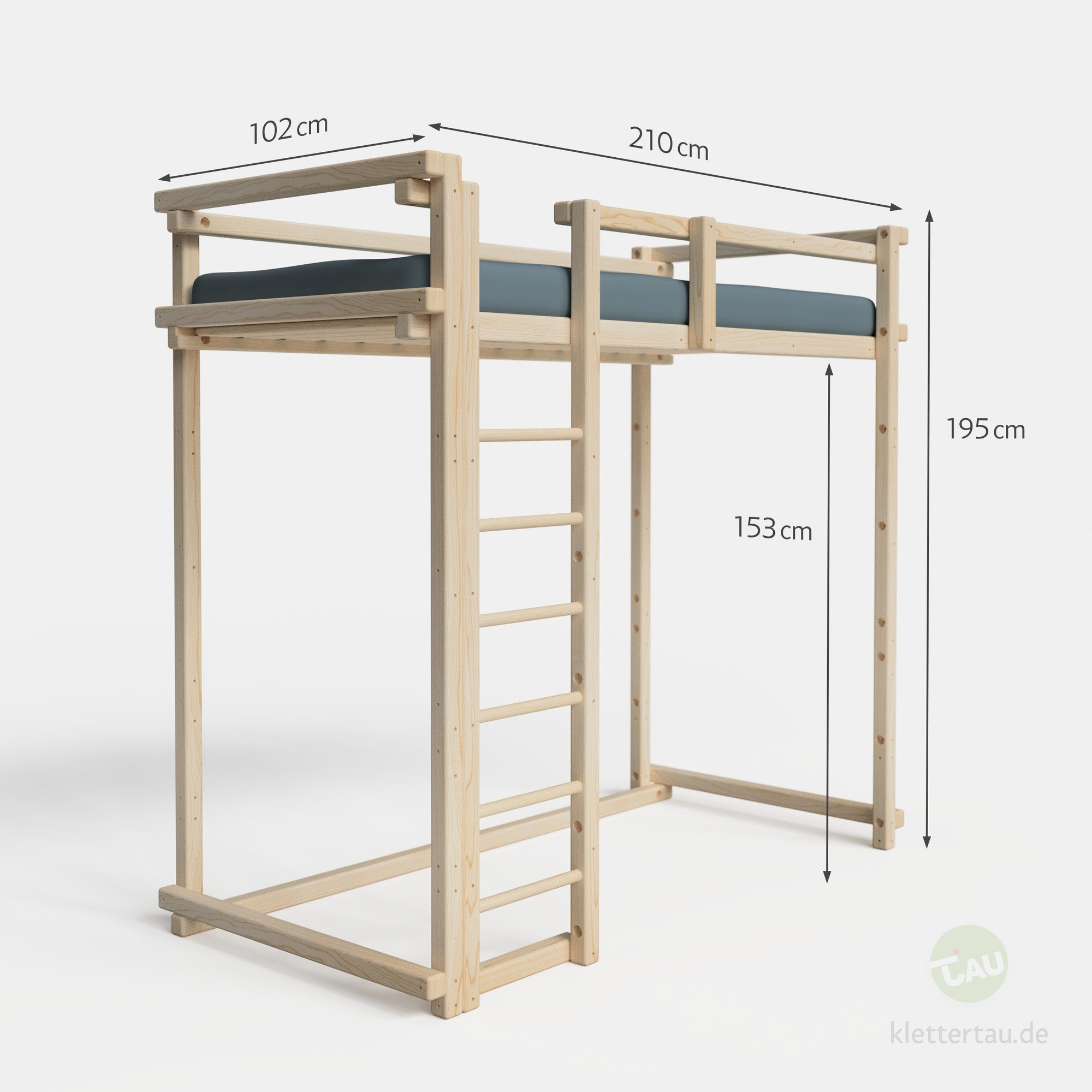 Maße des Jugendhochbetts 90cm von TAU Abenteuerbetten