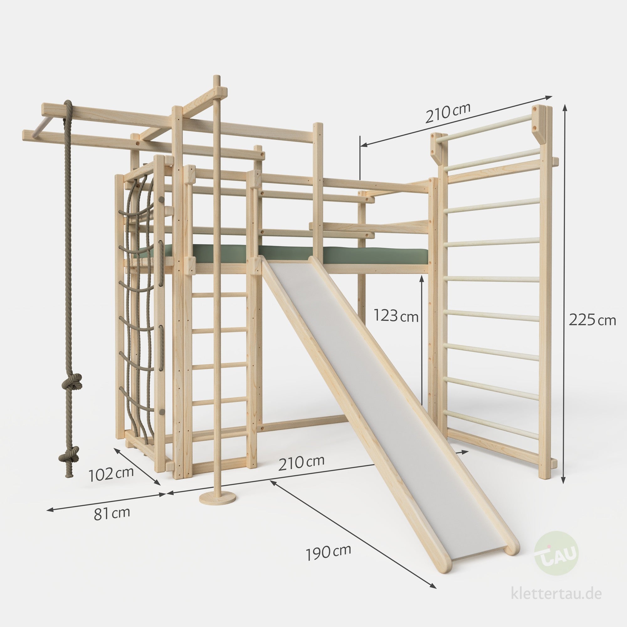 Maße des TAU Klettermax' von TAU Abenteuerbetten