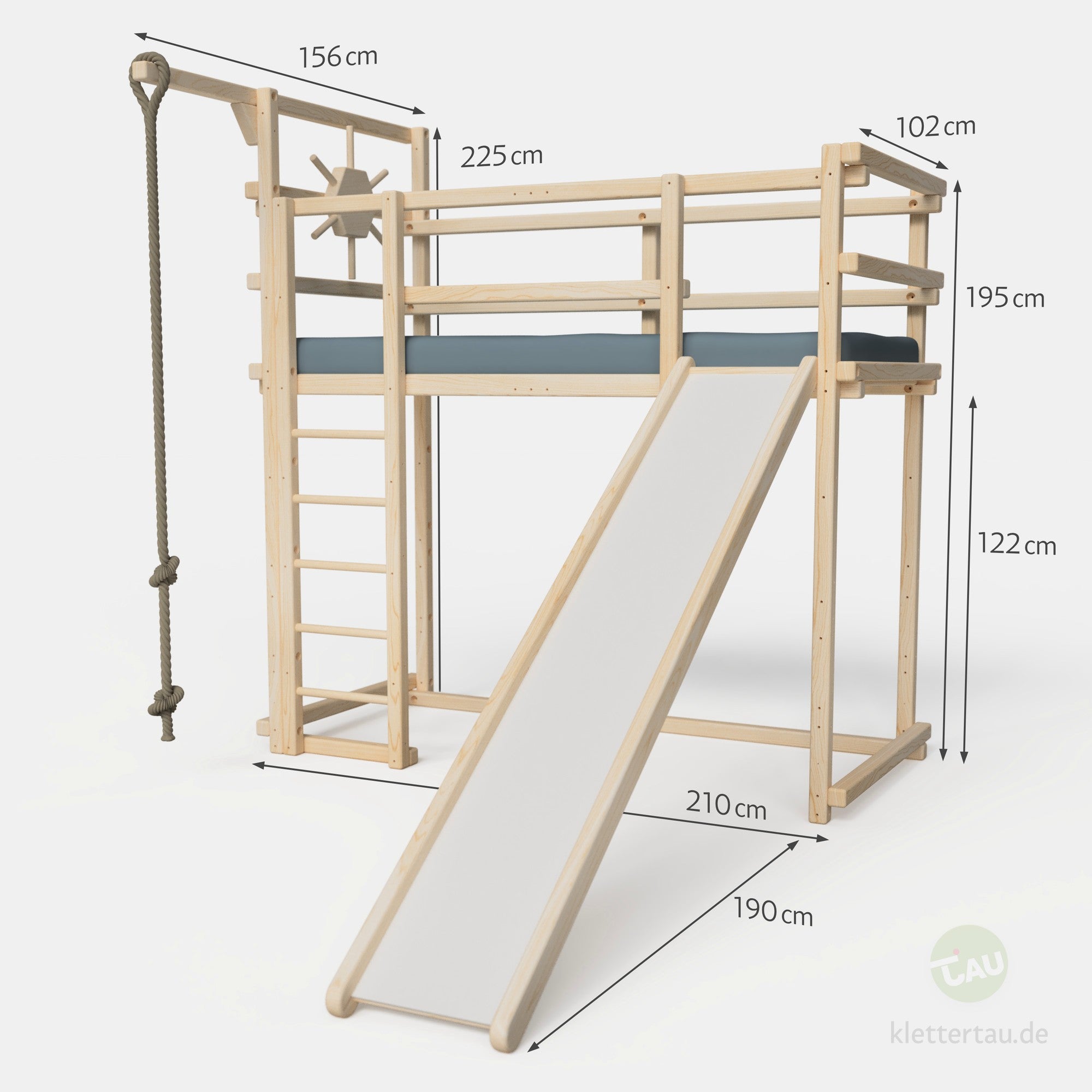 Maße des Piratenbetts mit Rutsche Variante 2 von TAU Abenteuerbetten