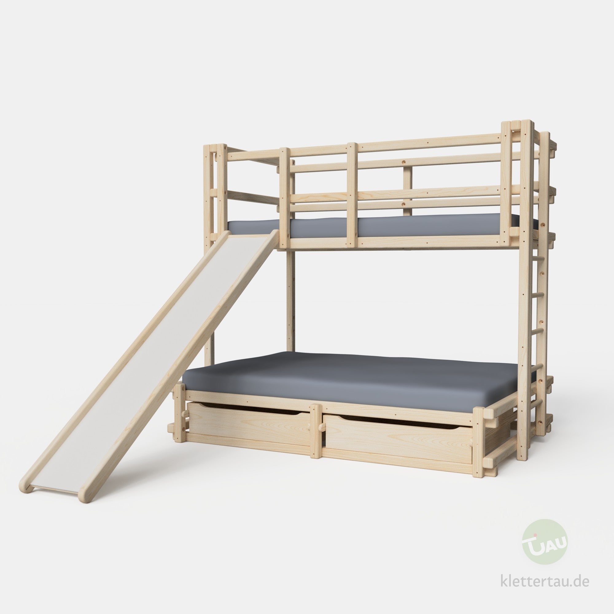 Etagenbett 90 über 140 mit Rutsche und zwei Schubladen von TAU Abenteuerbetten #Breite der unteren Liegenebene_140 cm