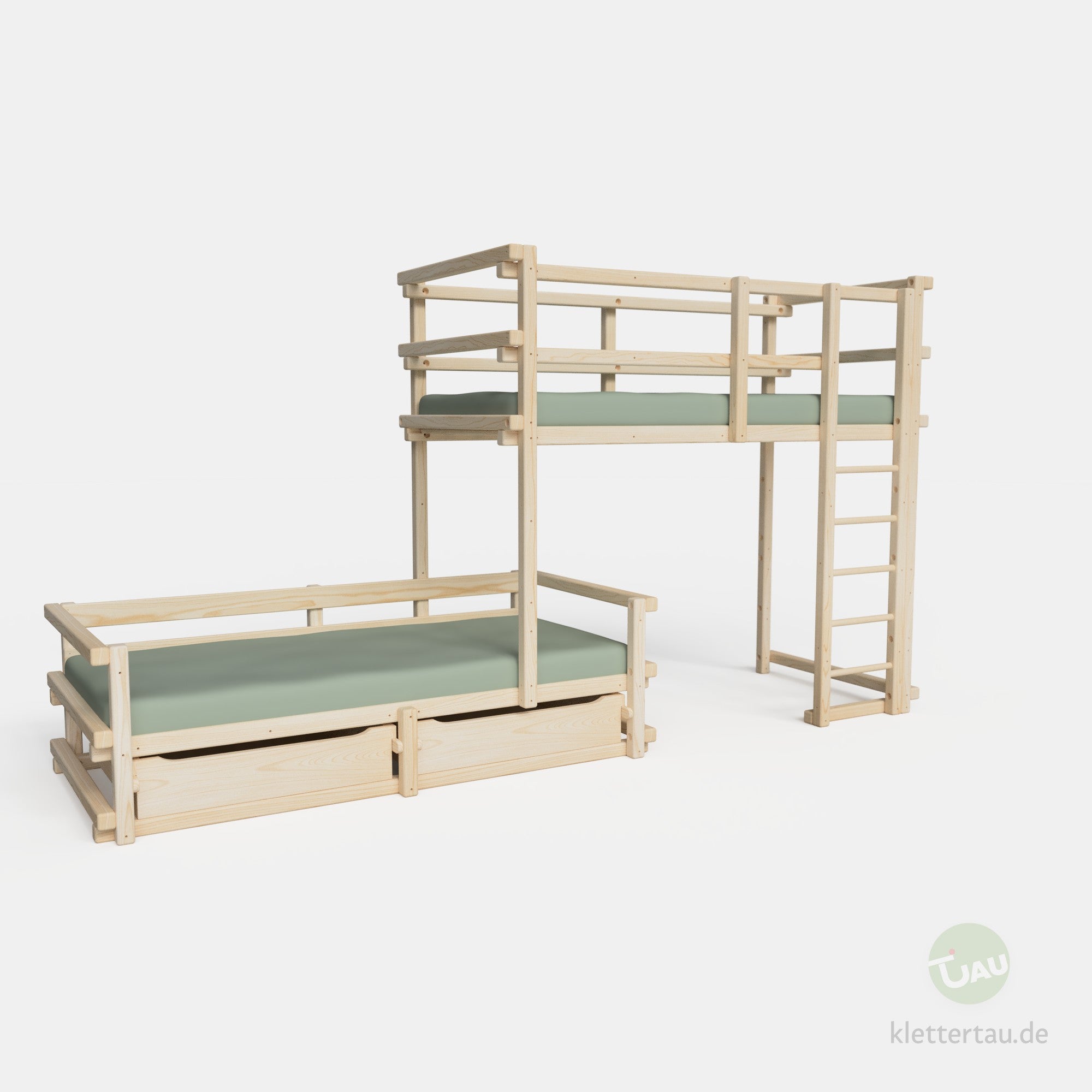 Etagenbett dreiviertelversetzt mit zwei Schubladen #Schubladen_zwei Schubladen