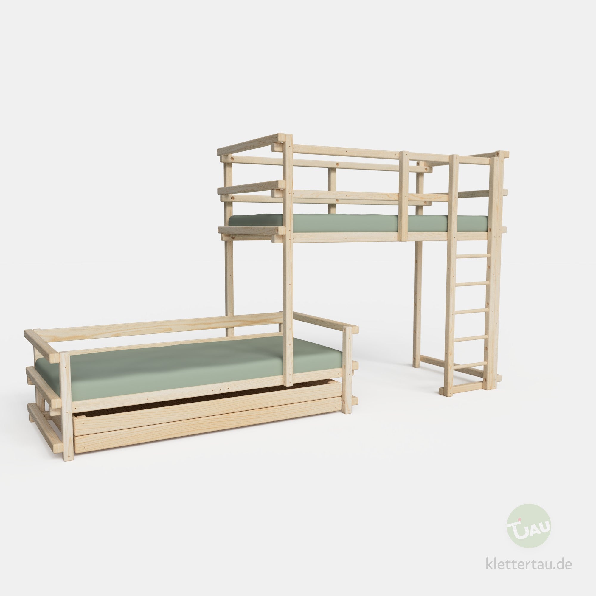 Etagenbett dreiviertelversetzt mit Riesenschublade #Schubladen_Riesenschublade