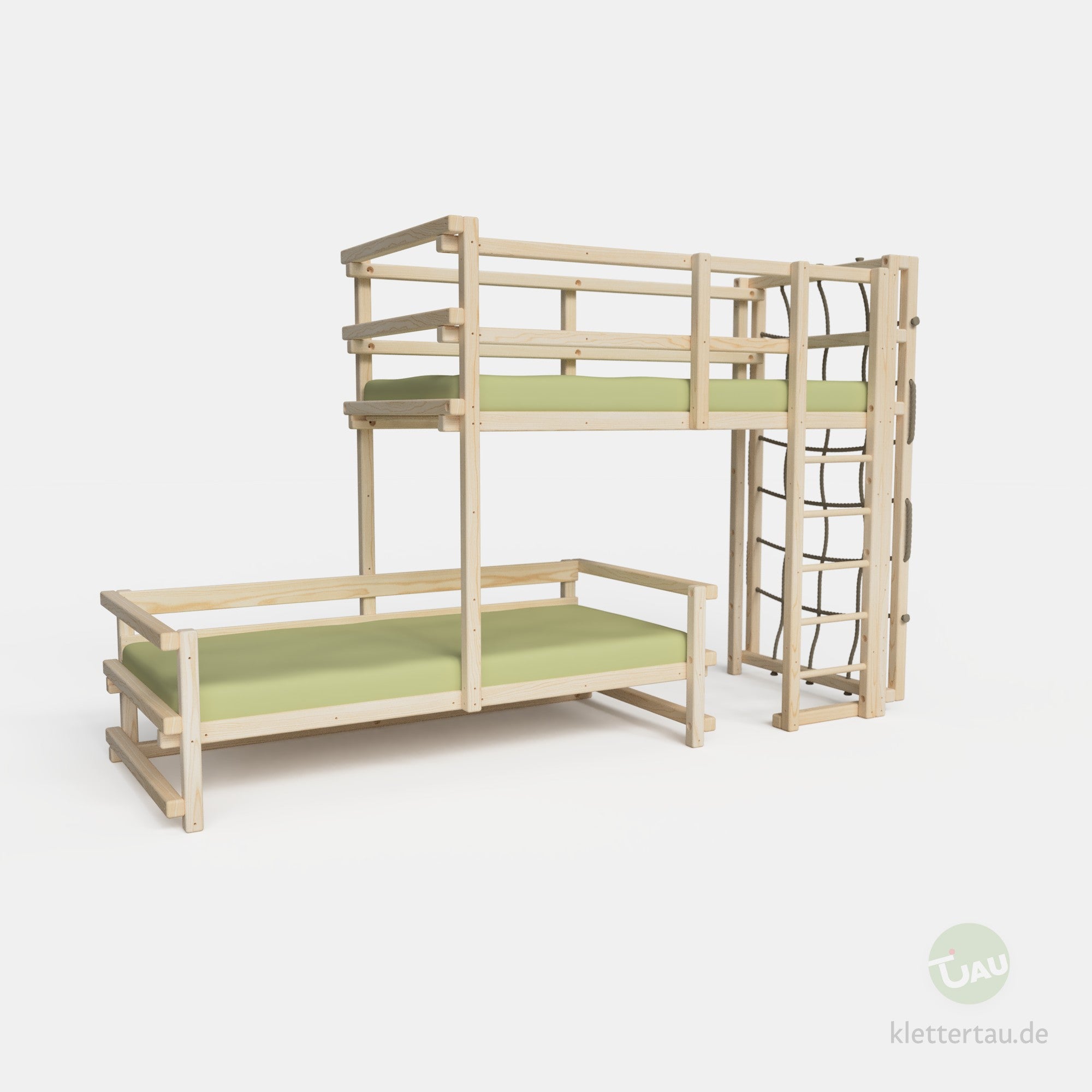 Etagenbett halbversetzt mit Kletternetz #Schubladen_ohne Schubladen