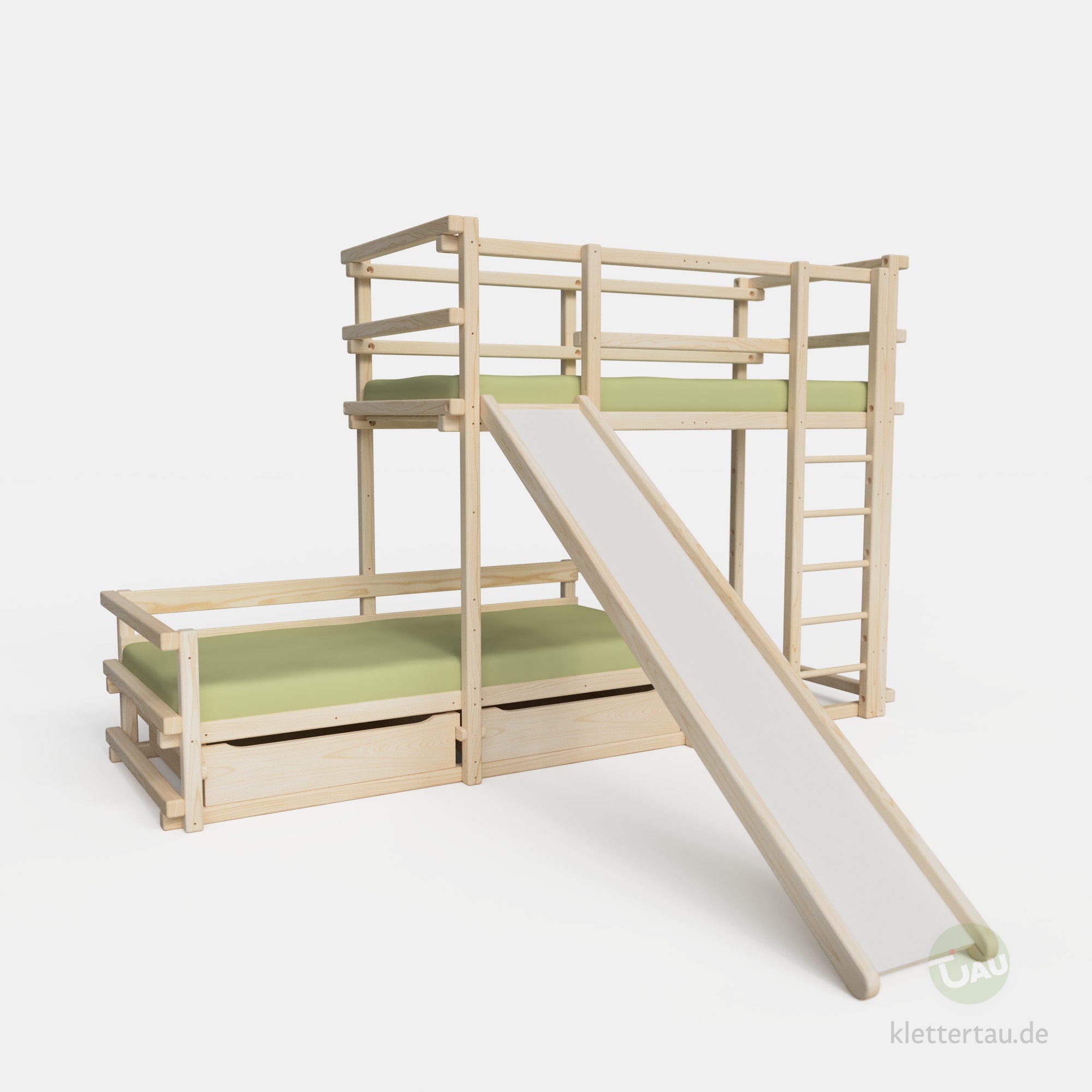 Etagenbett halbversetzt mit Rutsche und zwei Schubladen #Schubladen_zwei Schubladen