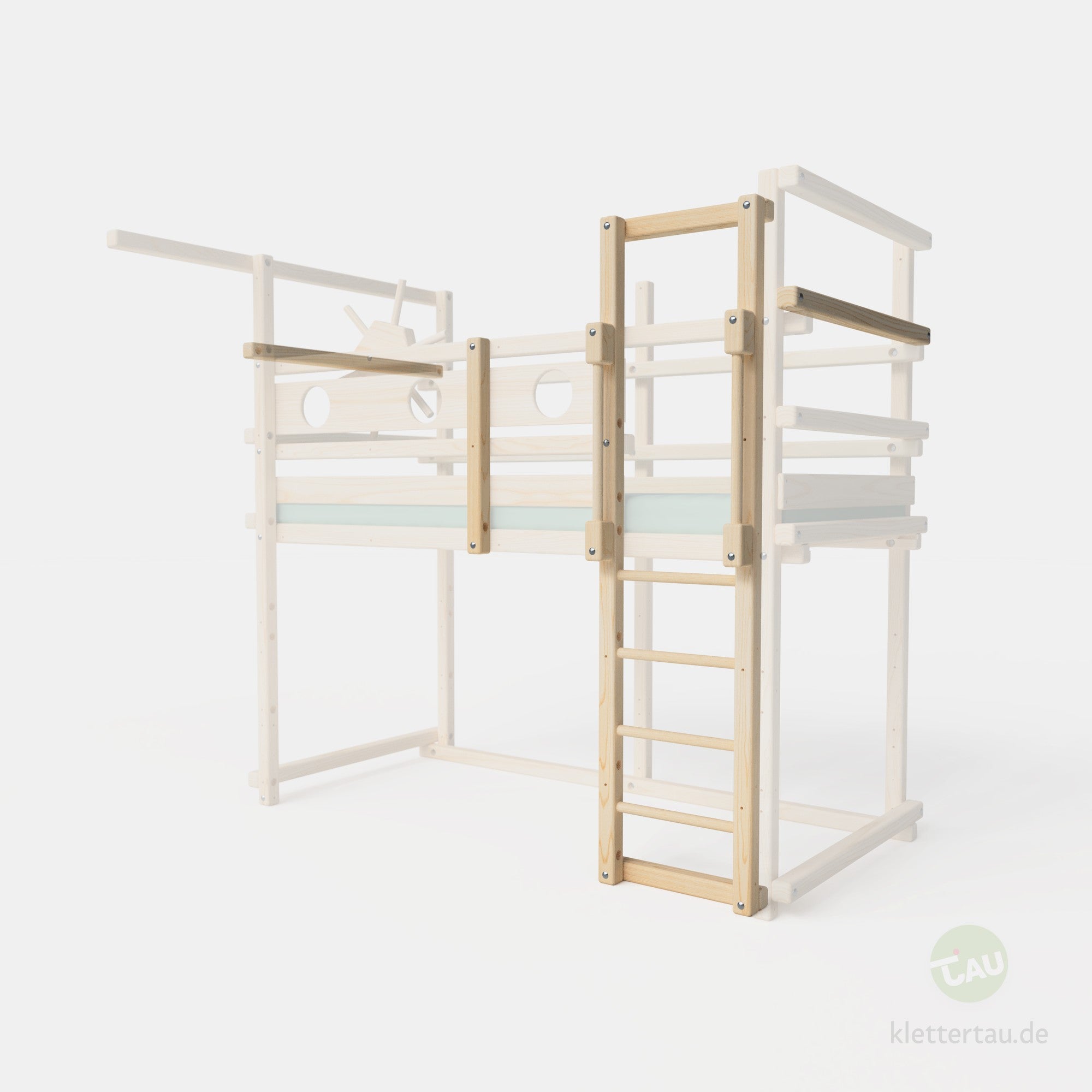 Erweiterungssatz für das Bodenbett von TAU Abenteuerbetten – Hier als Beispiel zum 100cm Hochbett umgebaut.
