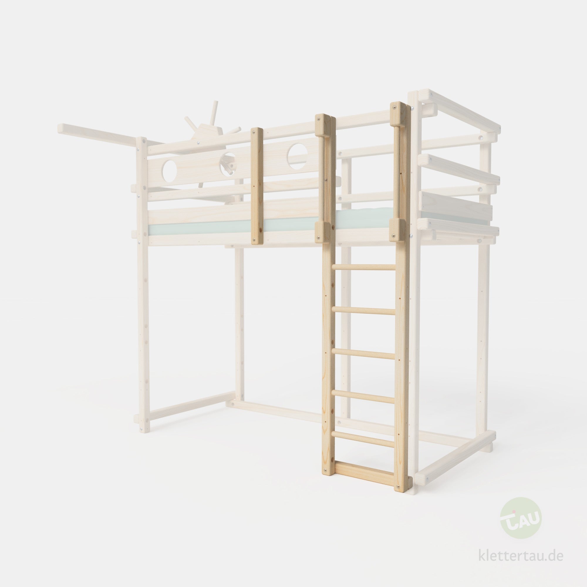 Erweiterungssatz für das Bodenbett von TAU Abenteuerbetten – Hier als Beispiel zum 130cm Hochbett umgebaut.