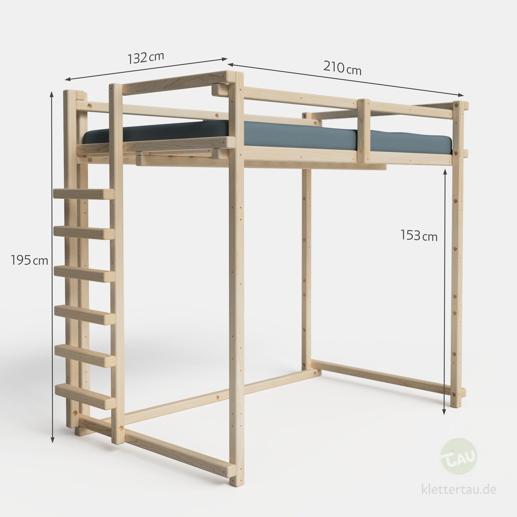 Maße des Jugendhochbetts 120cm von TAU Abenteuerbetten