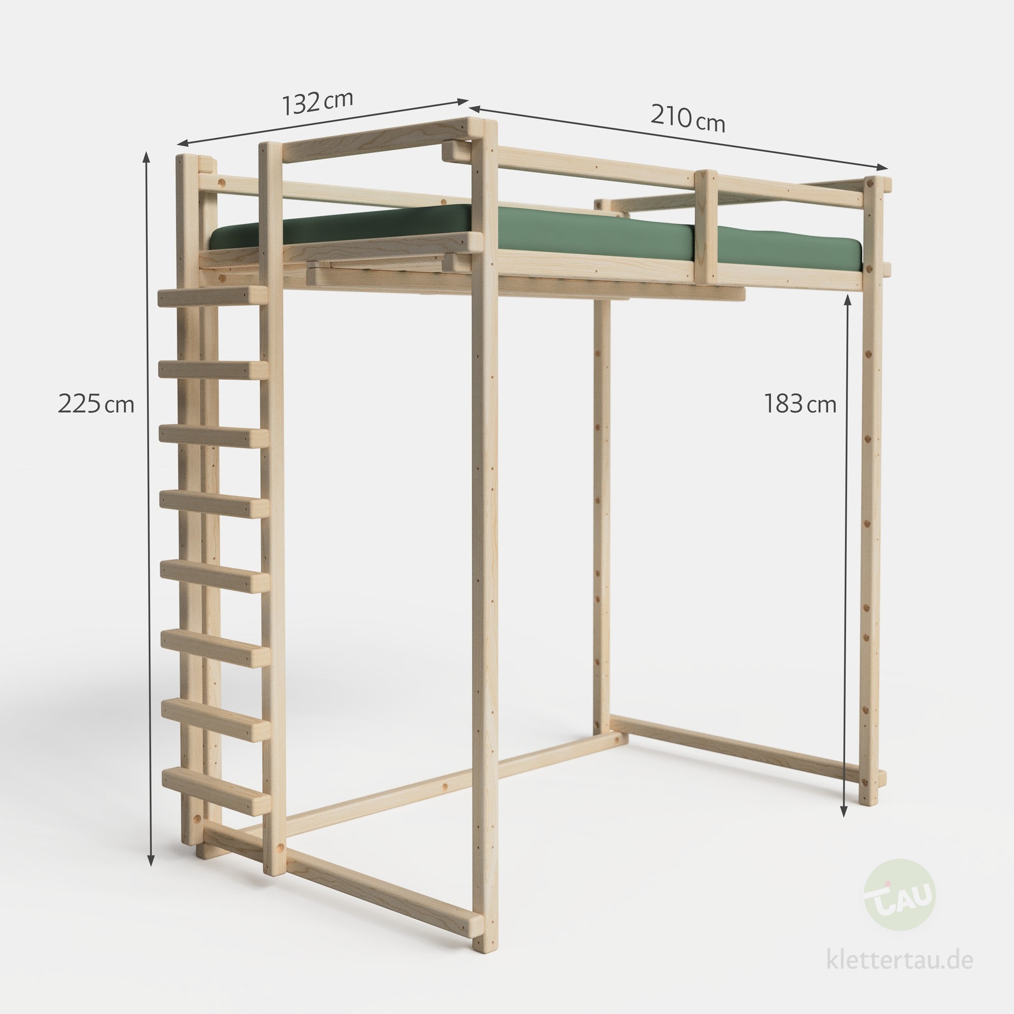 Maße des Jugendhochbetts 120cm extra hoch von TAU Abenteuerbetten