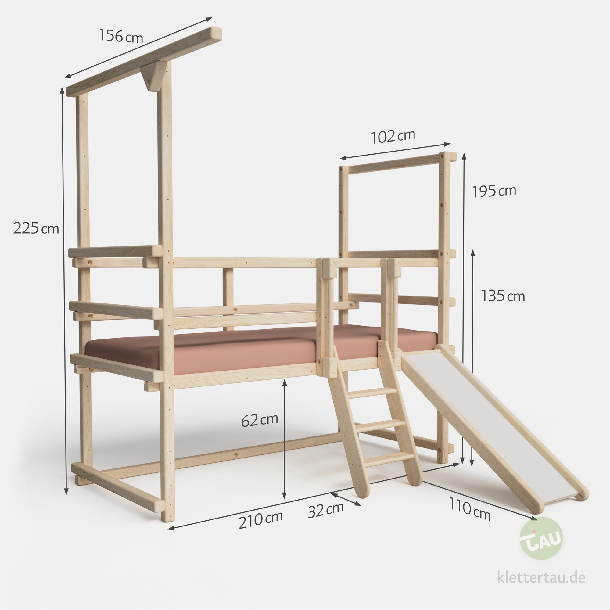 Maße des Kleinkindbett mit Rutsche von TAU Abenteuerbetten