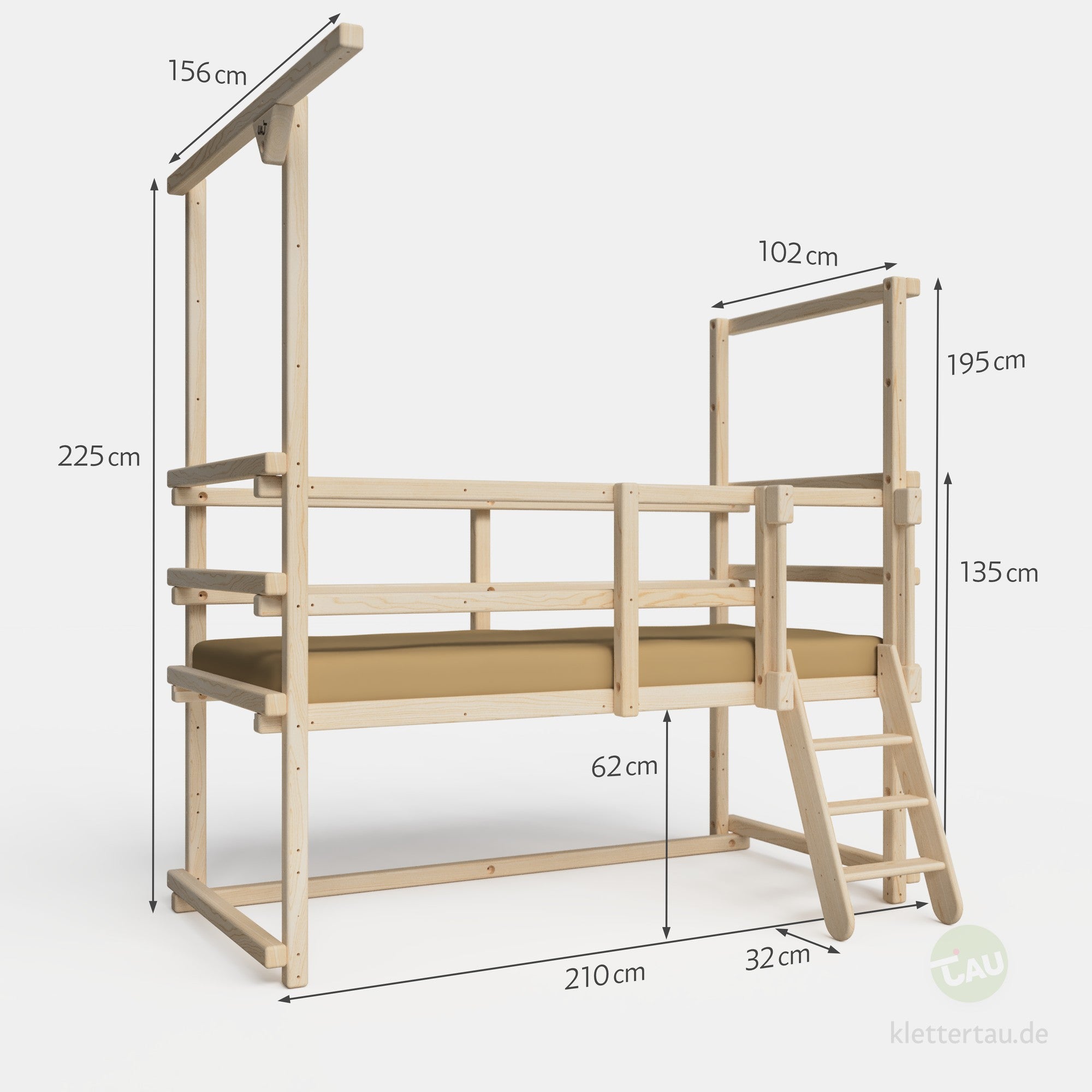 Maße des Kleinkindbett Basis von TAU Abenteuerbetten