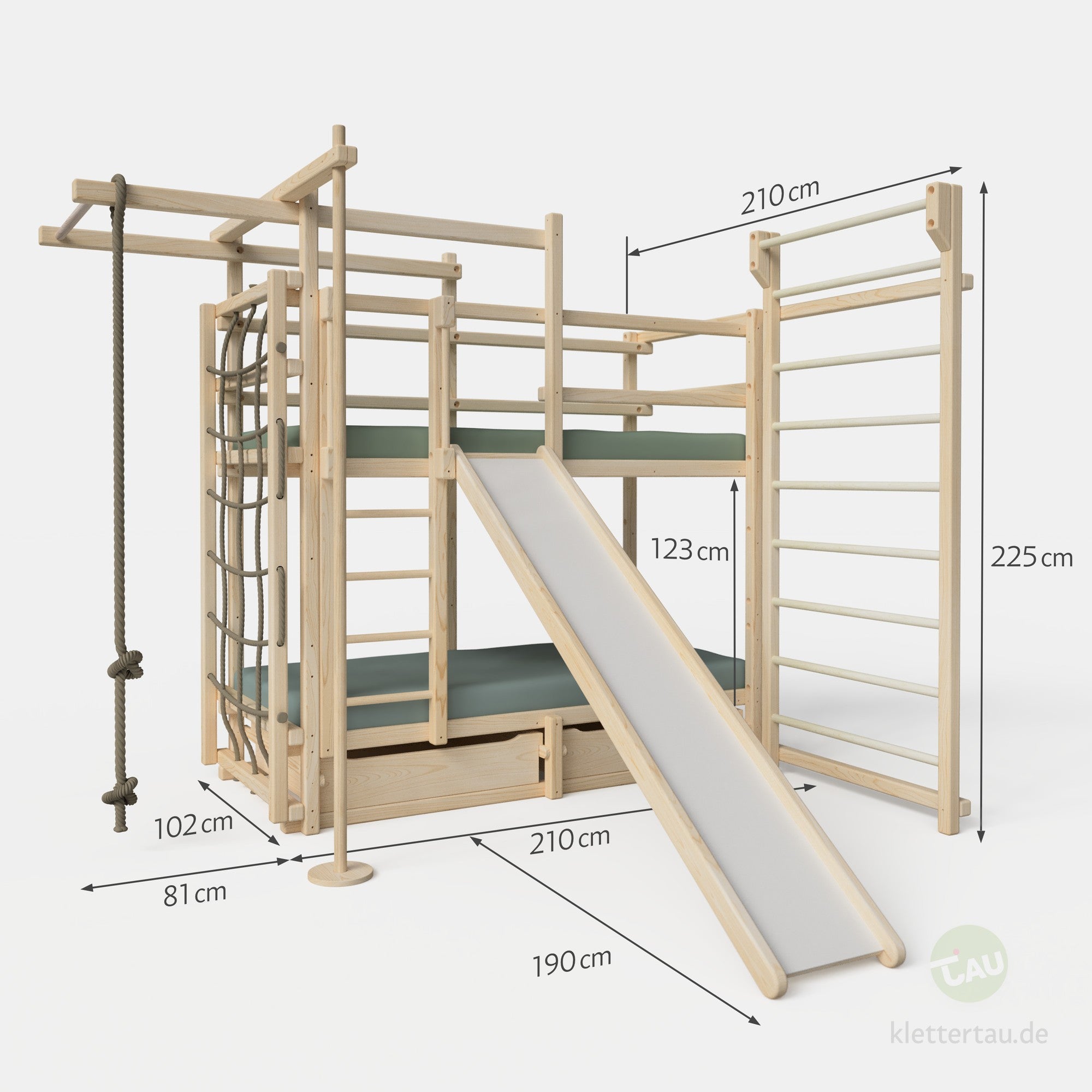 Maße des TAU Klettermax für zwei Kinder von TAU Abenteuerbetten