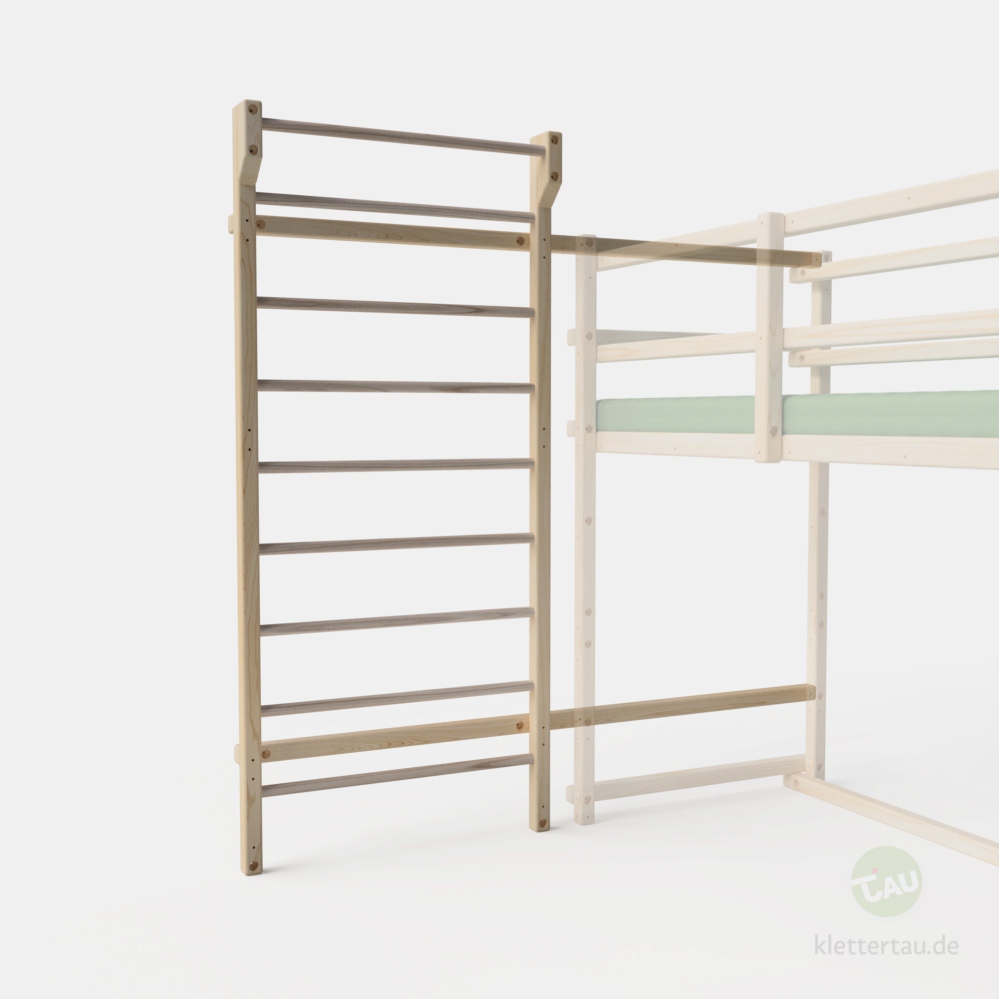 Sprossenwand mit Extender neben Hochbett